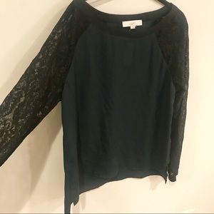 Dark Green Top w/ Black Lace Long Sleeves